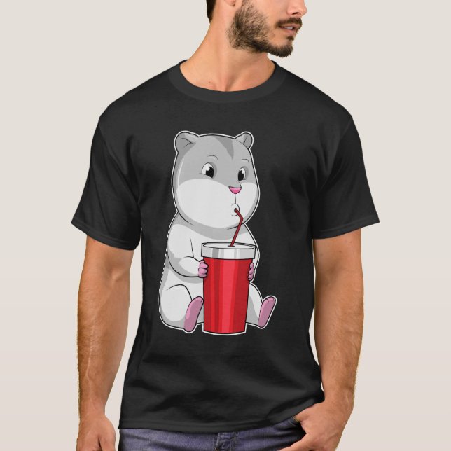 Camiseta Hamster com palha de Mug e Bebendo (Frente)