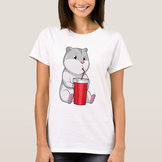 Camiseta Hamster com palha de Mug e Bebendo (Frente)