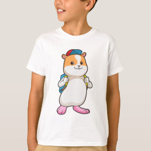 Camiseta Hamster como Estudante com Backpack e Boné