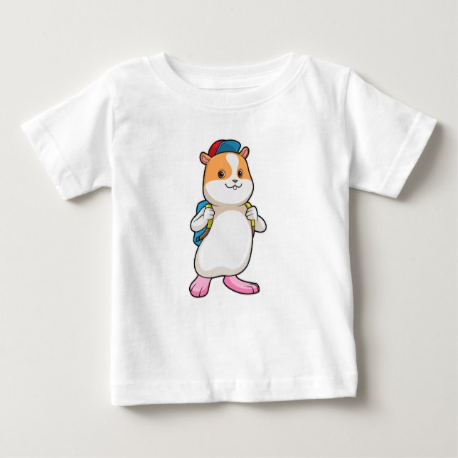 Camiseta Hamster como Estudante com Mochila e Boné (Frente)