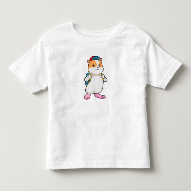 Camiseta Hamster como Estudante com Mochila e Boné (Frente)