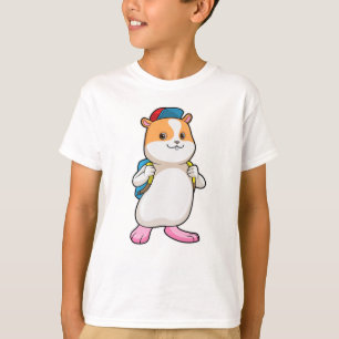 Camiseta Hamster como Estudante com Mochila e Boné