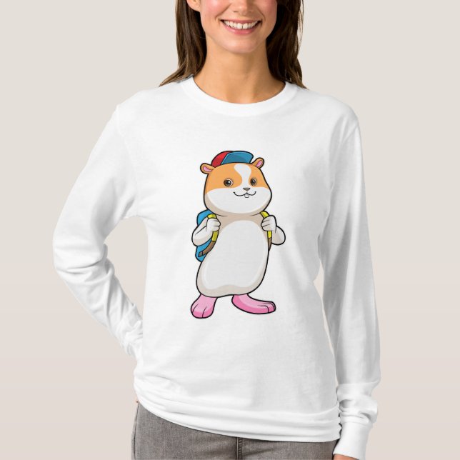 Camiseta Hamster como Estudante com Mochila e Boné (Frente)