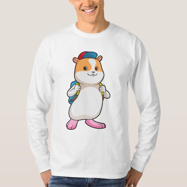 Camiseta Hamster como Estudante com Mochila e Boné (Frente)