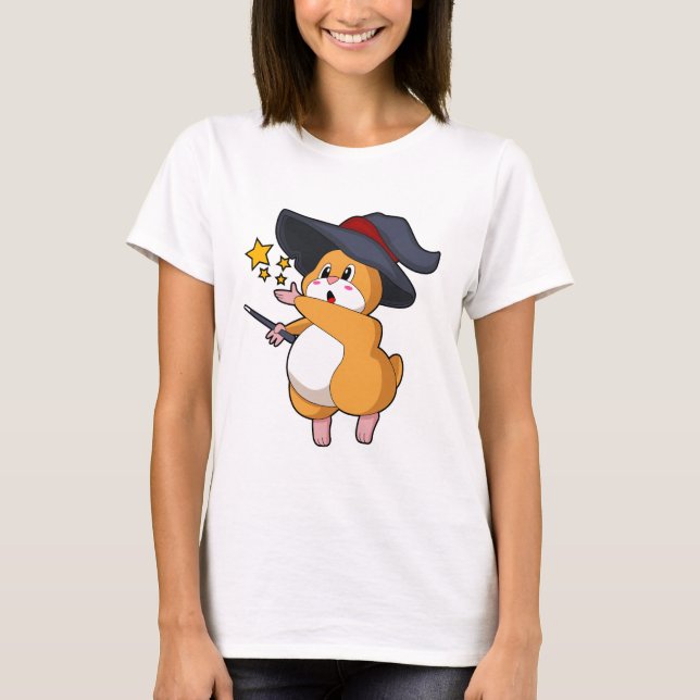 Camiseta Hamster como Feiticeiro com varinha mágica (Frente)