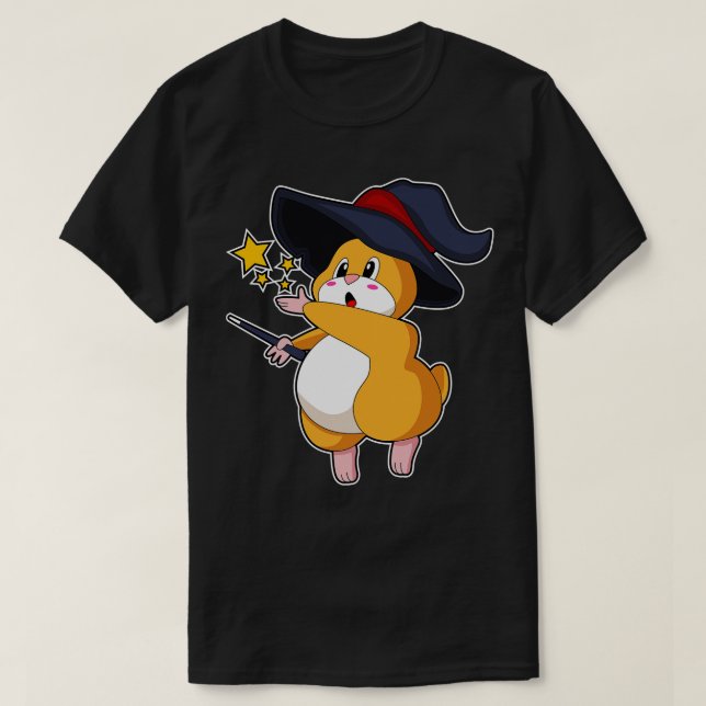 Camiseta Hamster como Feiticeiro com varinha mágica (Frente do Design)