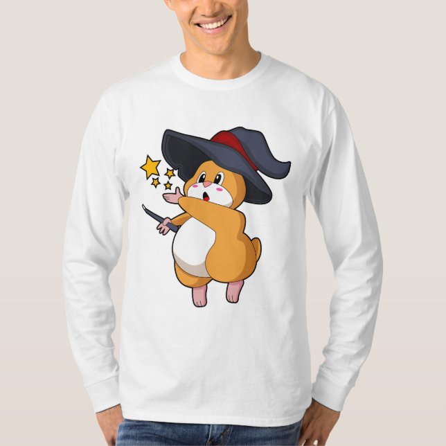 Camiseta Hamster como Feiticeiro com varinha mágica (Frente)