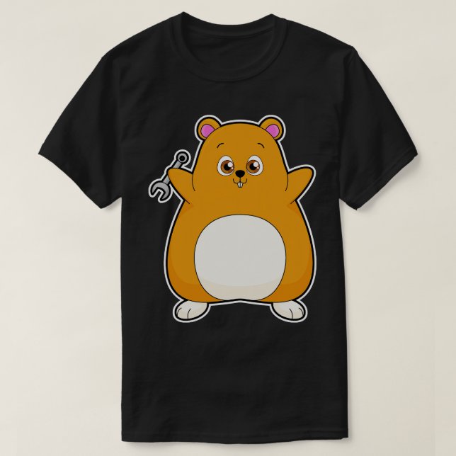 Camiseta Hamster como mecânico com chave inglesa (Frente do Design)