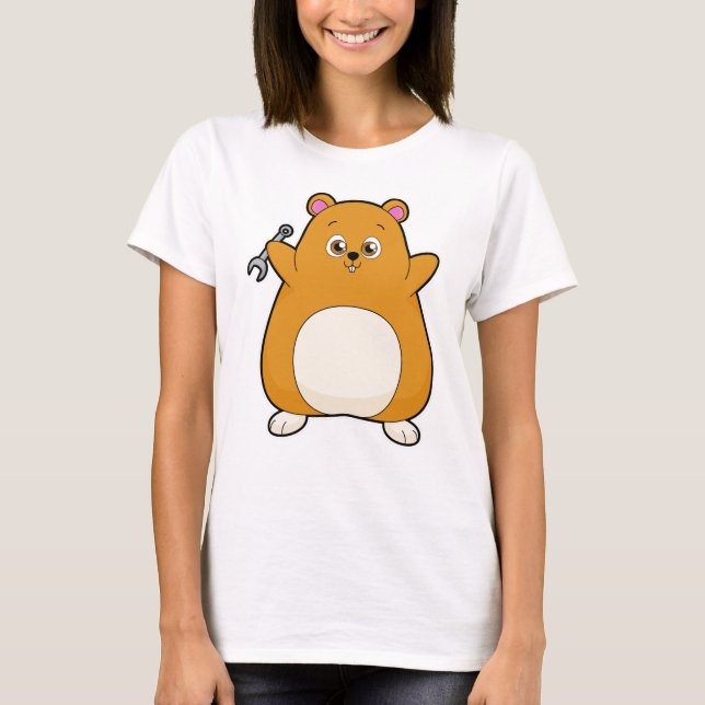 Camiseta Hamster como mecânico com chave inglesa (Frente)
