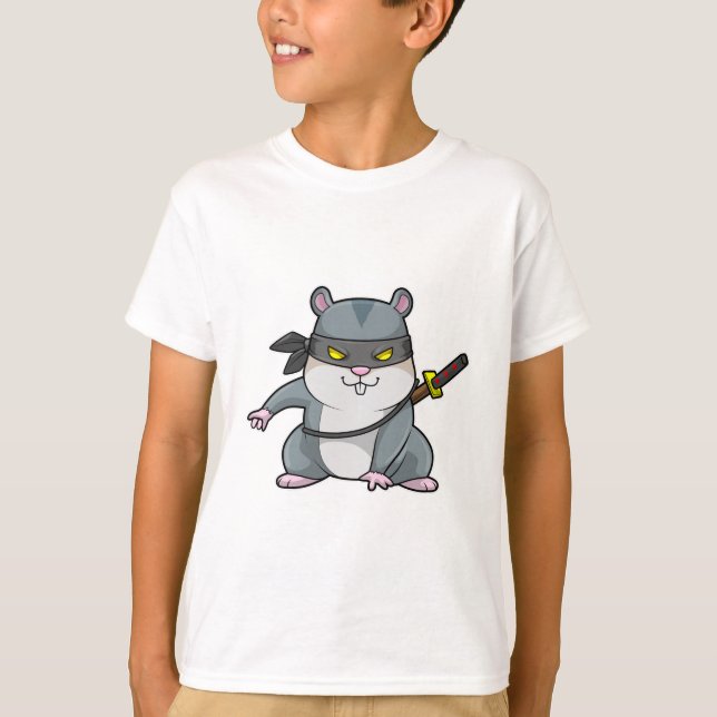 Camiseta Hamster como Ninja nas artes marciais com espada (Frente)