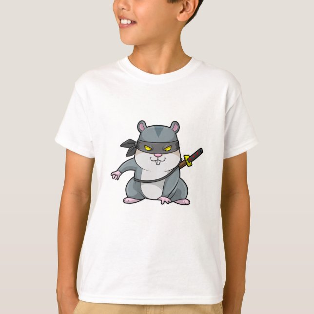 Camiseta Hamster como Ninja nas artes marciais com espada (Frente)