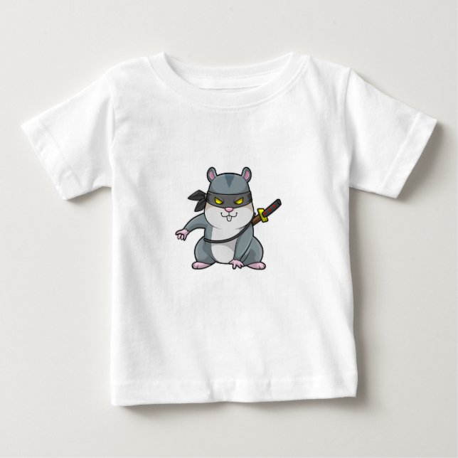 Camiseta Hamster como Ninja nas artes marciais com espada (Frente)