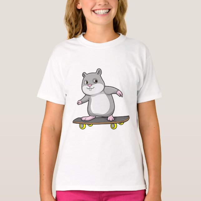 Camiseta Hamster como Patinador com skate (Frente)