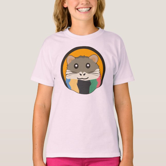 Camiseta Hamster de desenho animado bonito com um cachecol  (Frente)