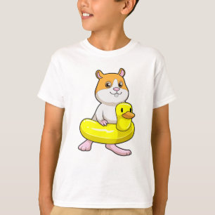 Camiseta Hamster em Beach com Duck como anel de Natação
