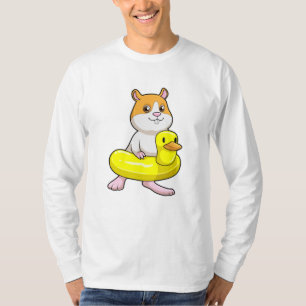 Camiseta Hamster em Beach com Duck como anel de Natação
