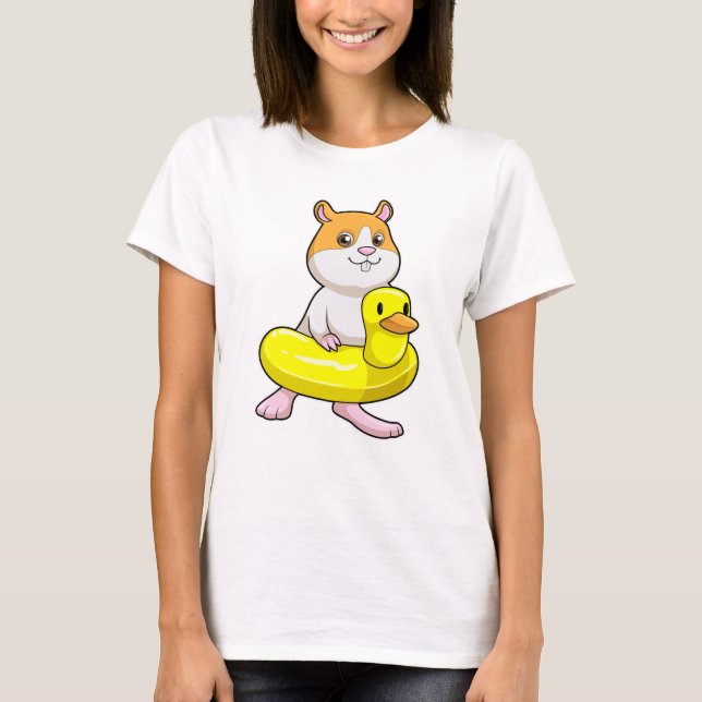 Camiseta Hamster em Beach com Duck como anel de Natação (Frente)