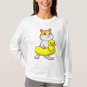 Camiseta Hamster em Beach com Duck como anel de Natação