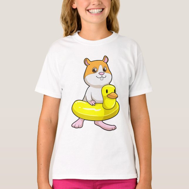 Camiseta Hamster em Beach com Duck como anel de Natação (Frente)