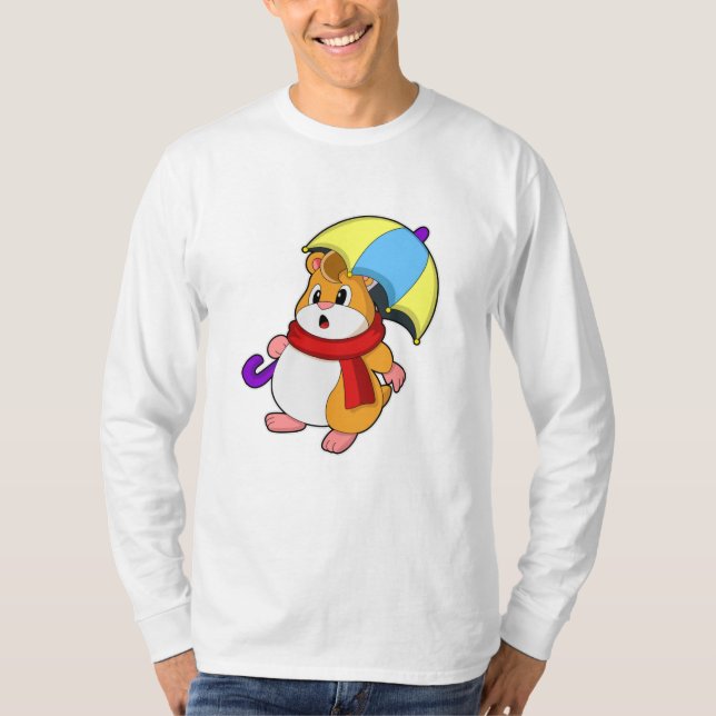 Camiseta Hamster em chuva com guarda-chuva (Frente)