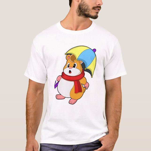 Camiseta Hamster em chuva com guarda-chuva (Frente)