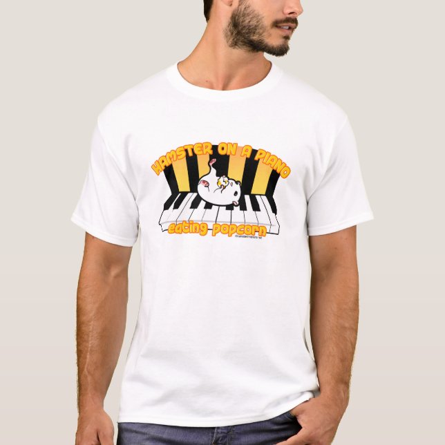 Camiseta Hamster em um piano que come a pipoca (Frente)