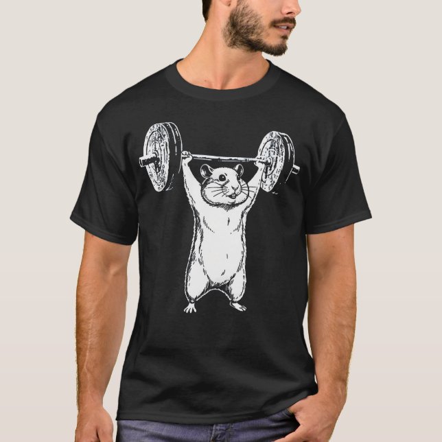 Camiseta Hamster Engraçado Malhando na Academia Animal (Frente)