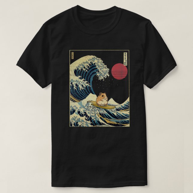 Camiseta Hamster Kanagawa Wave Surf Engraçado (Frente do Design)