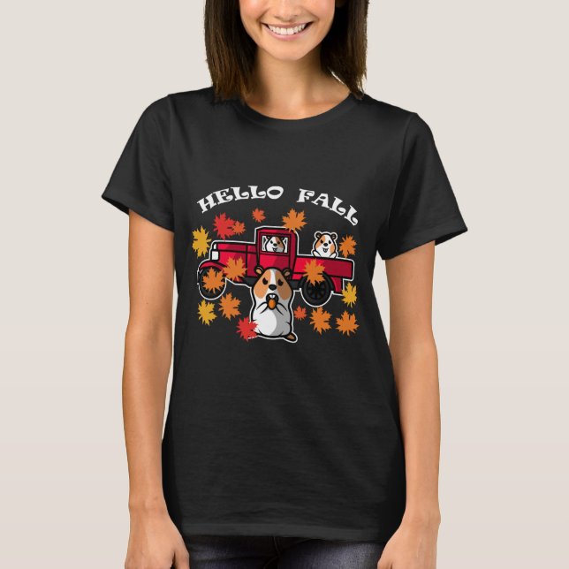 Camiseta Hamster Maple Leaf Fall Autumn Red Truck Animal Lo (Frente)