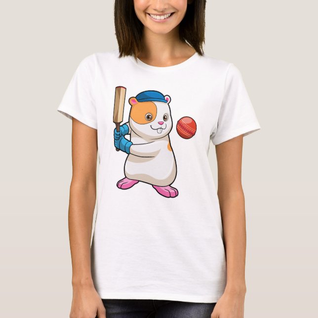 Camiseta Hamster no Cricket com bastão e Boné de críquete (Frente)