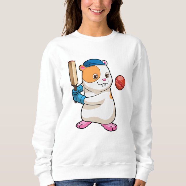Camiseta Hamster no Cricket com bastão e Boné de críquete (Frente)
