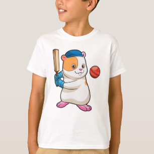 Camiseta Hamster no Cricket com bastão e Boné de críquete