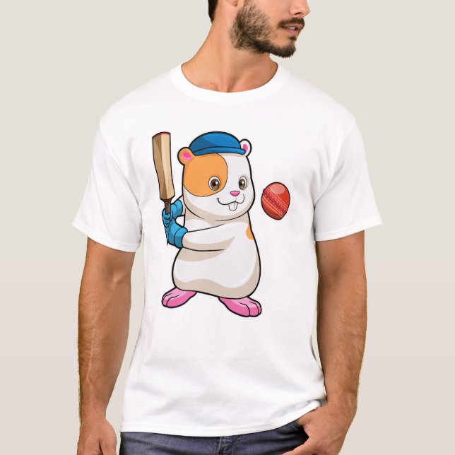 Camiseta Hamster no Cricket com bastão e Boné de críquete (Frente)