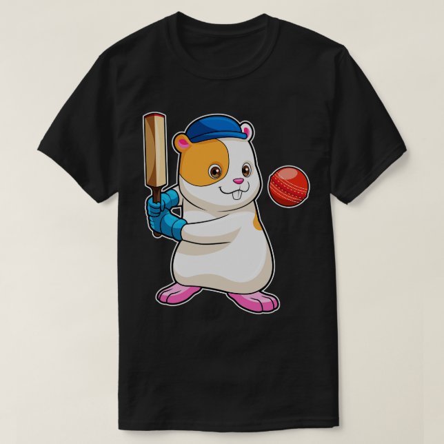 Camiseta Hamster no Cricket com Boné de morcego de Cricket (Frente do Design)