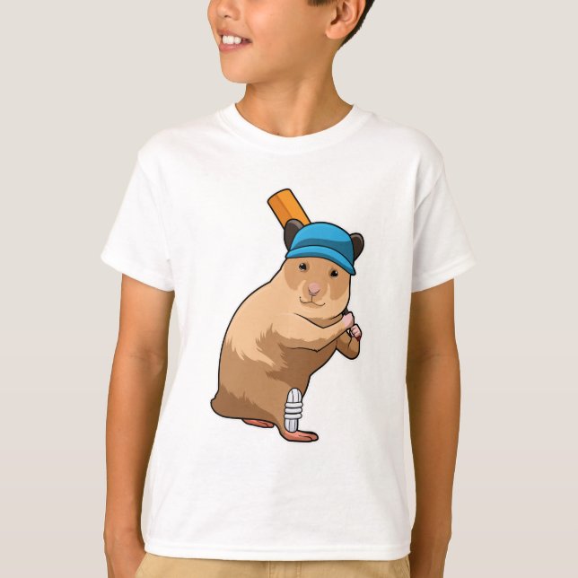Camiseta Hamster no Cricket com morcego de críquete (Frente)