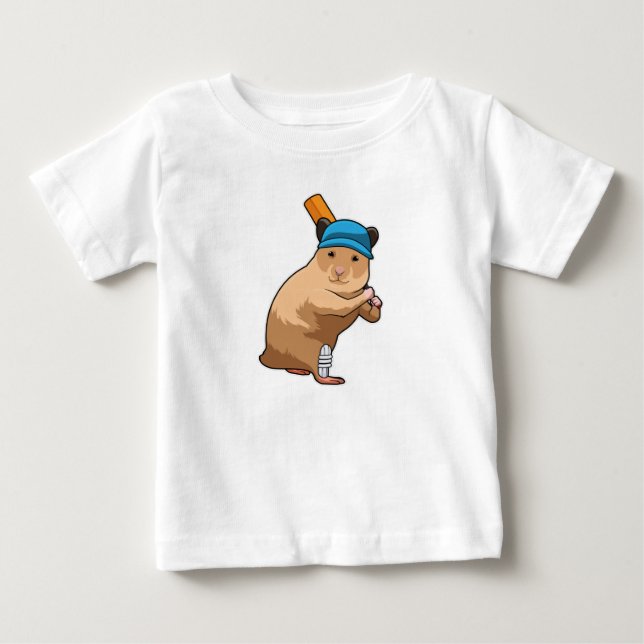 Camiseta Hamster no Cricket com morcego de críquete (Frente)
