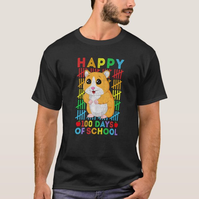 Camiseta Hamster Teacher Student Happy 100 Days of School (Frente)