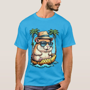 Camiseta Hamster Tropical em Abacaxi Flutuante Verão Fofo 