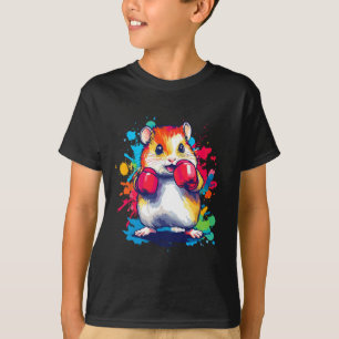 Camiseta Hamster Vestindo Luvas Boxando Arte Colorida