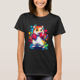 Camiseta Hamster Vestindo Luvas Boxando Arte Colorida