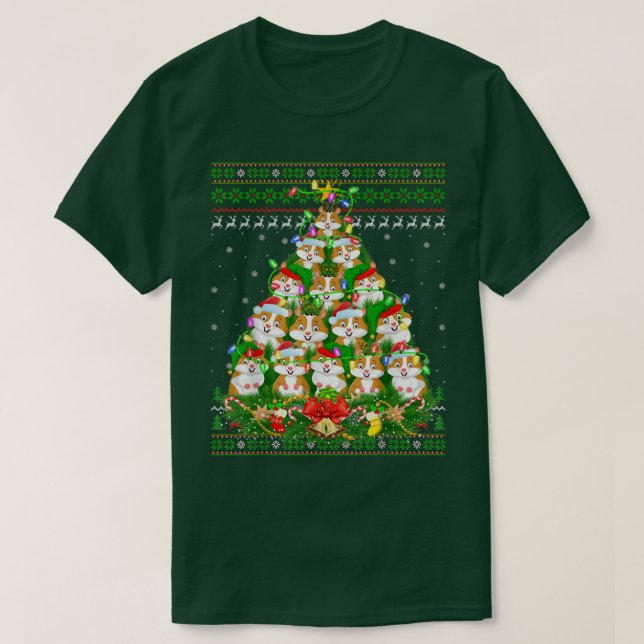 Camiseta Hamster Xmas Lighting Tree Papais noeis Hamster Ug (Frente do Design)