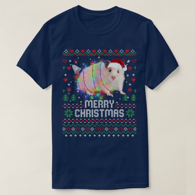 Camiseta Hamsters Santa Hat Animal Christmas Tree Lights Ho (Frente do Design)