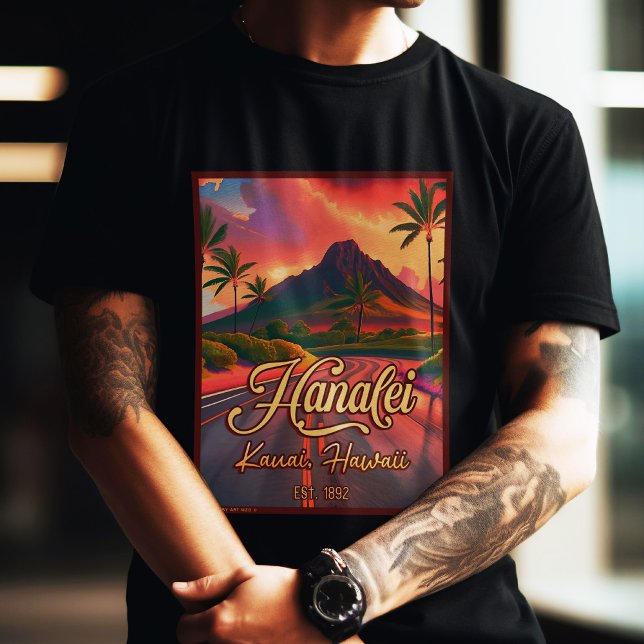 Camiseta Hanalei Kauai Hawaii Retro Volcano Road 1950 (Criador carregado)