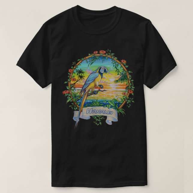 Camiseta Hanalei, Kauai Vintage Sunset Vacinação de Papagai (Frente do Design)