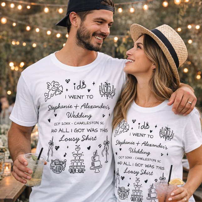 Camiseta Hand Drawn Funny Custom Wedding Favor Merch (Criador carregado)