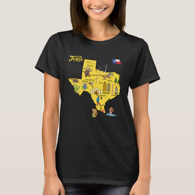 Camiseta Hand Drawn Illustration of Texas Map Tourist Desti (Frente)