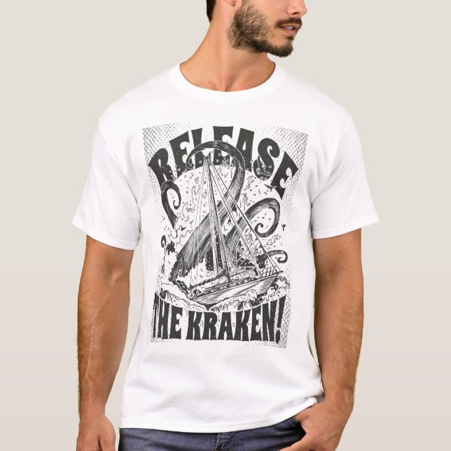 Camiseta Hand-Drawn Nautical Tee – Release the Kraken! (Frente)
