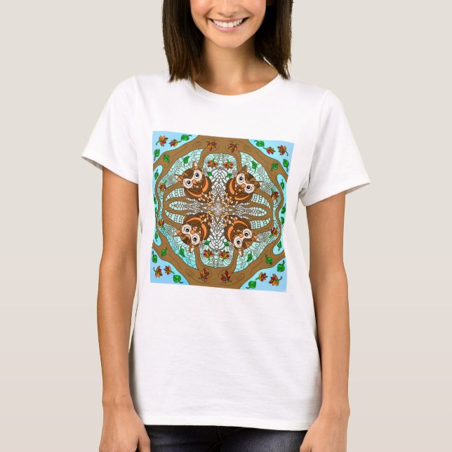 Camiseta Hand Drawn Owl Mandala Trabalho de arte (Frente)