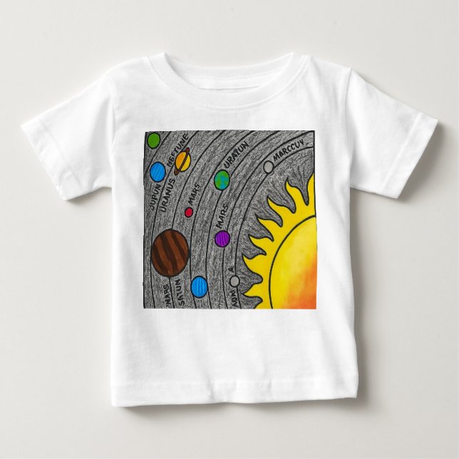 Camiseta Hand-Drawn Solar System Art – Colorful Space Learn (Frente)