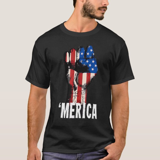 Camiseta Hand Eagle American Flag Feliz 4 De Julho (Frente)